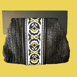Vera Bradley Black Yellow White Magnetic Closure Handbag Bright Interior NWOT